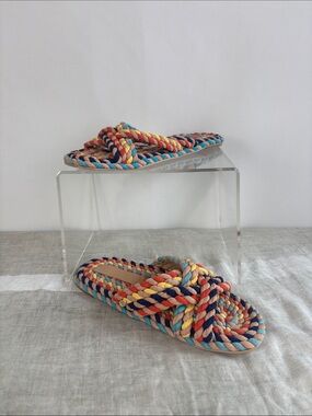 NEW SALT AND UMBER MULTI WOVEN CROSS STRAP SANDALS